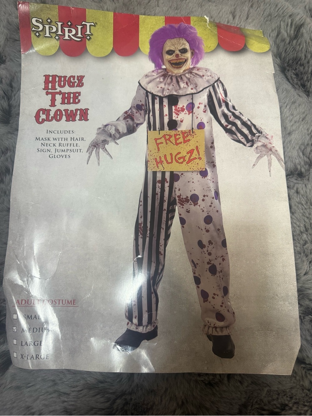 Spirit Kids Purple & White Hucz The Clown Costume with Mask and Sign